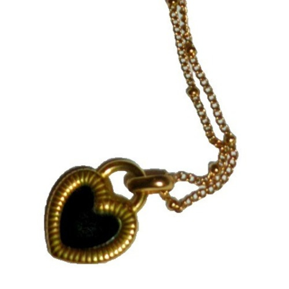 Gold Tone Reversible Black & White Heart Padlock Satellite Chain Necklace